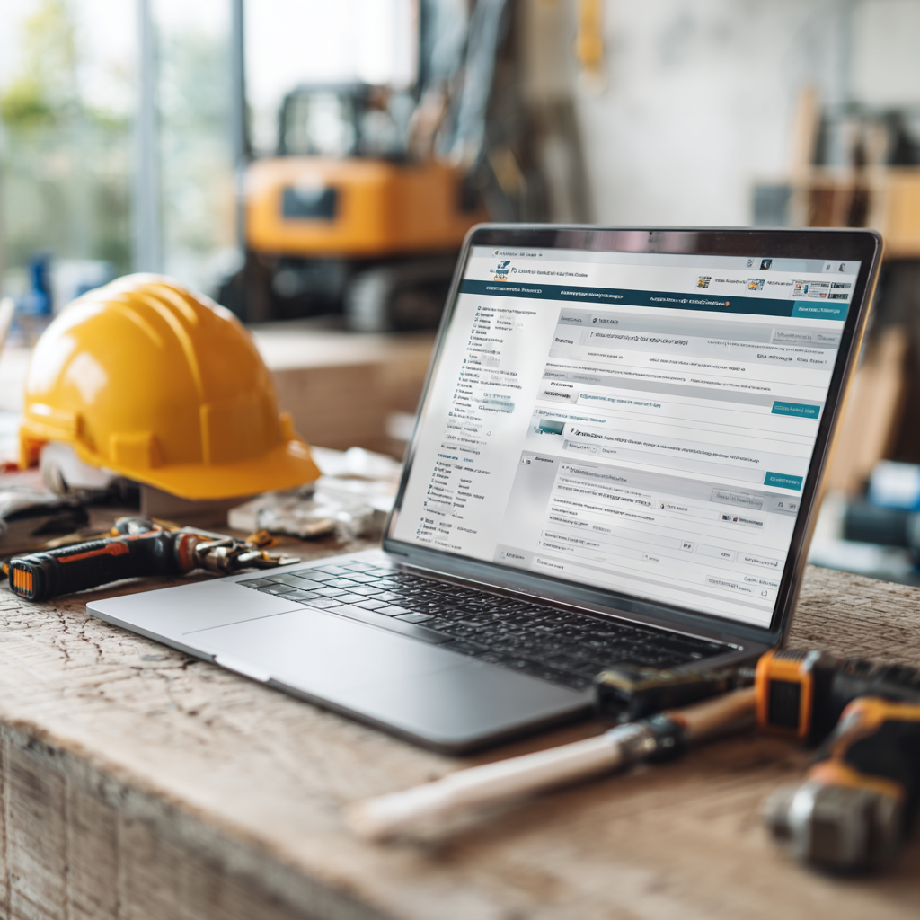 Laptop showing an online license renewal form with electrician tools on a desk