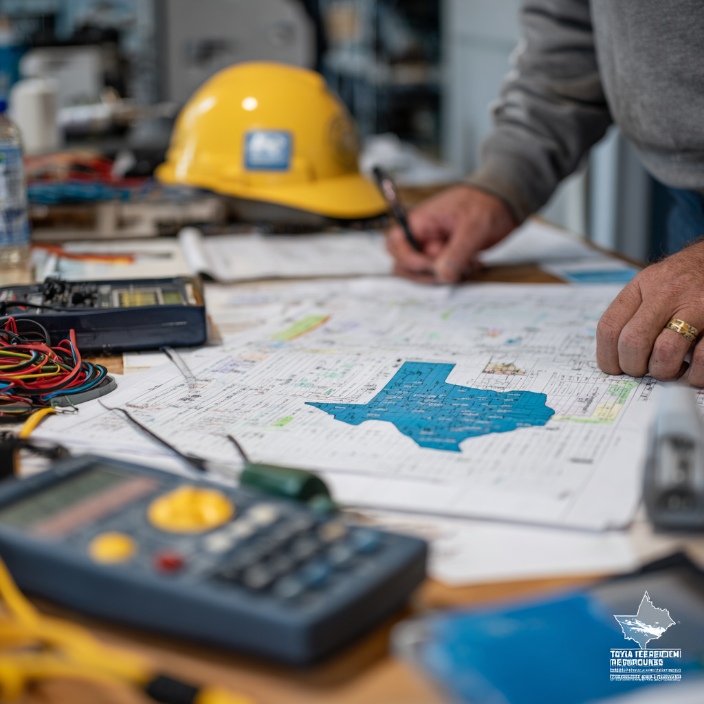 Texas electrician reviewing electrical license requirements at a clean workbench