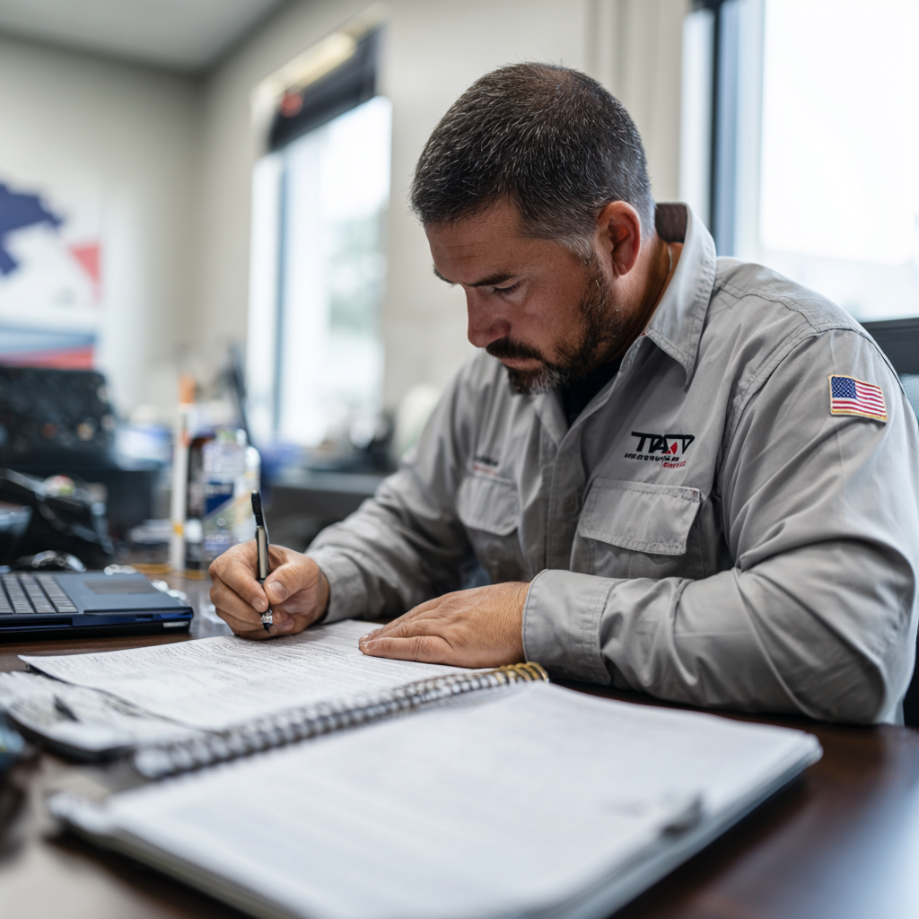 Texas electrician reviewing license and certification documents